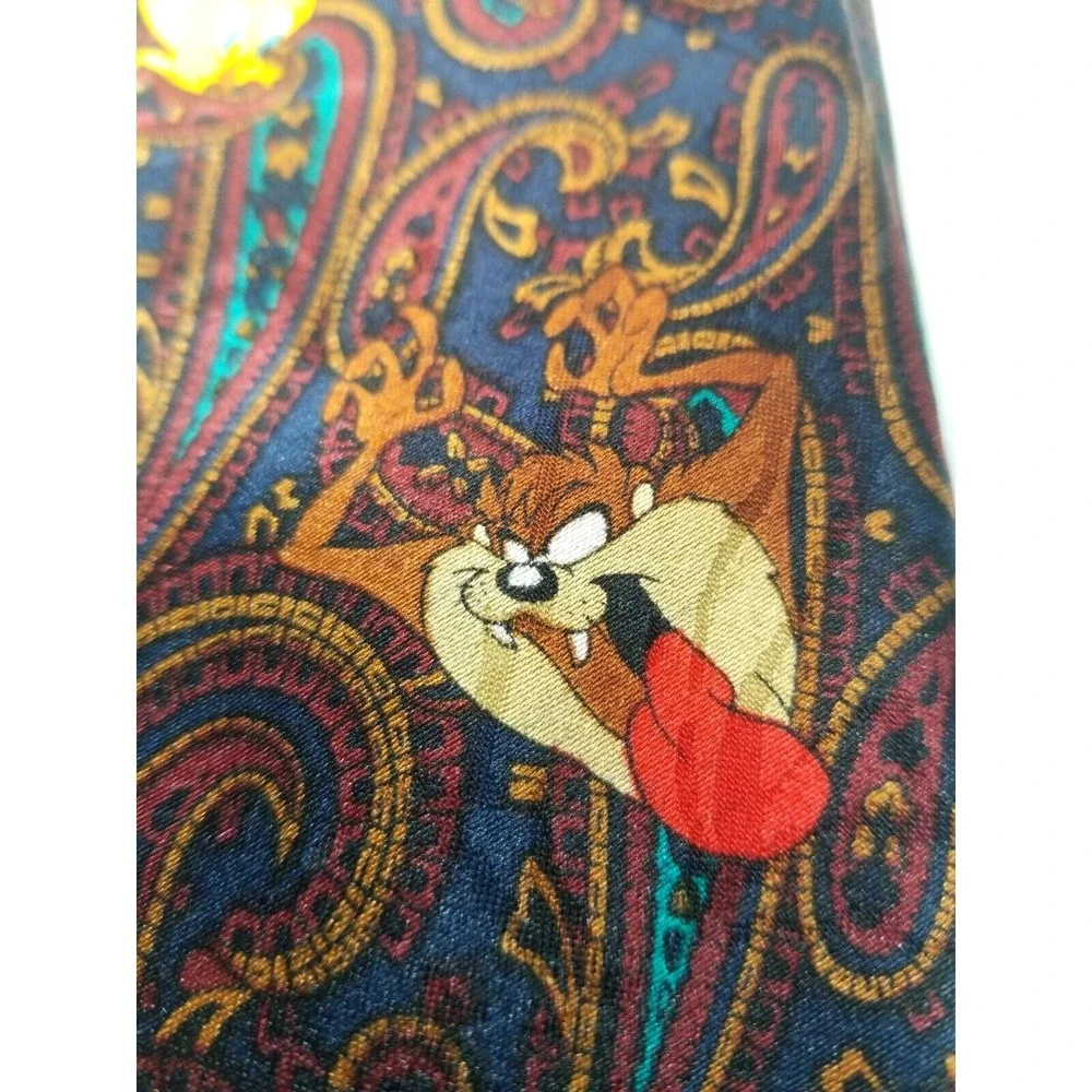 Looney Tunes‎ Characters Paisley Blue Teal Wine Textured Polyester Pointed Tie